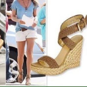 Stuart Weitzman Khaki Fabric Espadrille Wedge